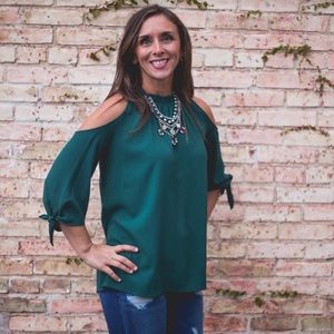 Hunter green cold shoulder top